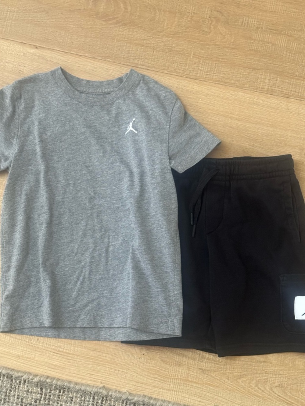 Jordan Grey T-Shirt with Black Drawstring Shorts